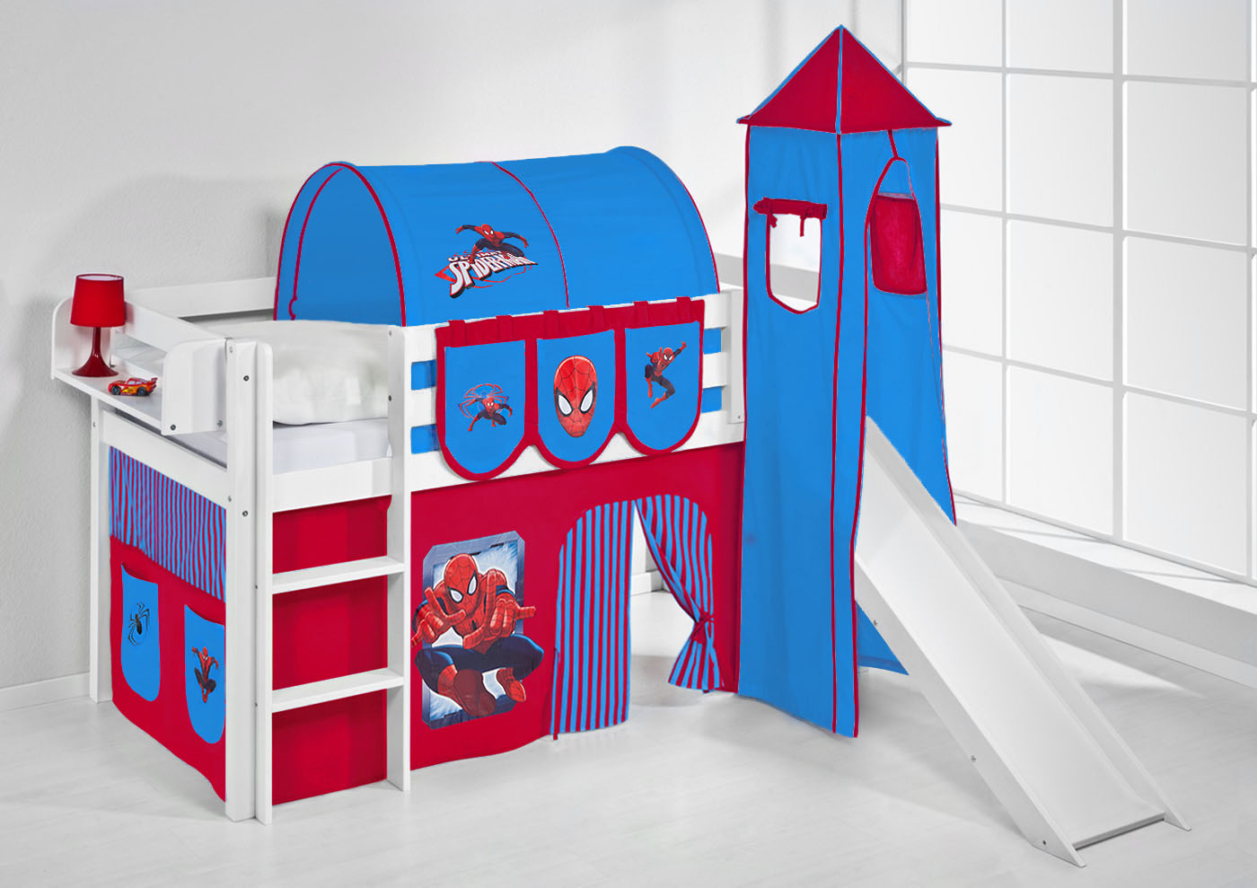 CHILDRENS CABIN BED BUNK BED MIDSLEEPER JELLE 190x90 + TOWER + SLIDE BY