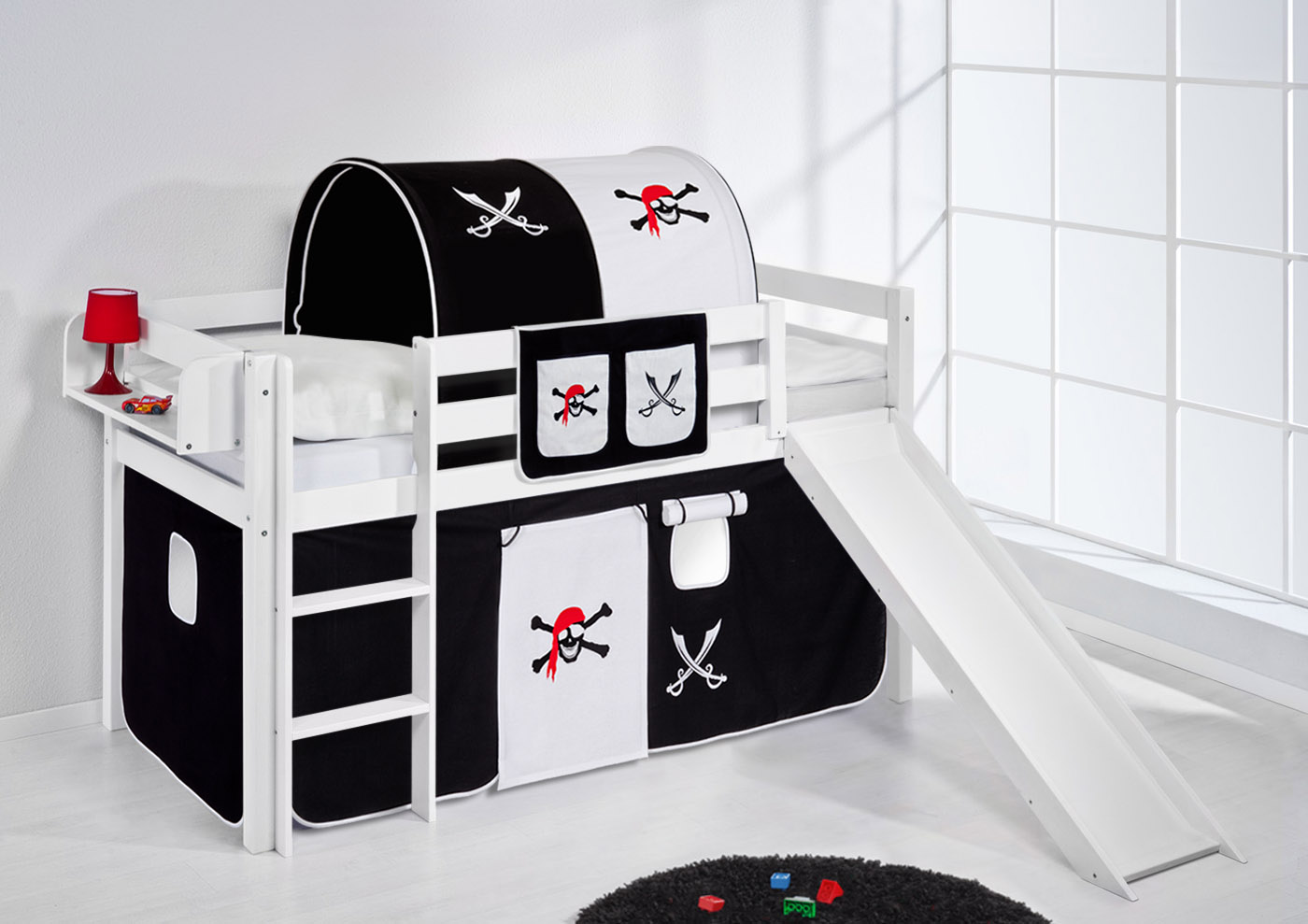 CABIN BED BUNK BED MIDSLEEPER HIGHSLEEPER JELLE + SLIDE + CURTAINS BY