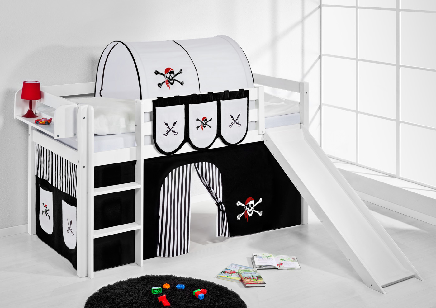 CABIN BED BUNK BED MIDSLEEPER HIGHSLEEPER JELLE + SLIDE + CURTAINS BY