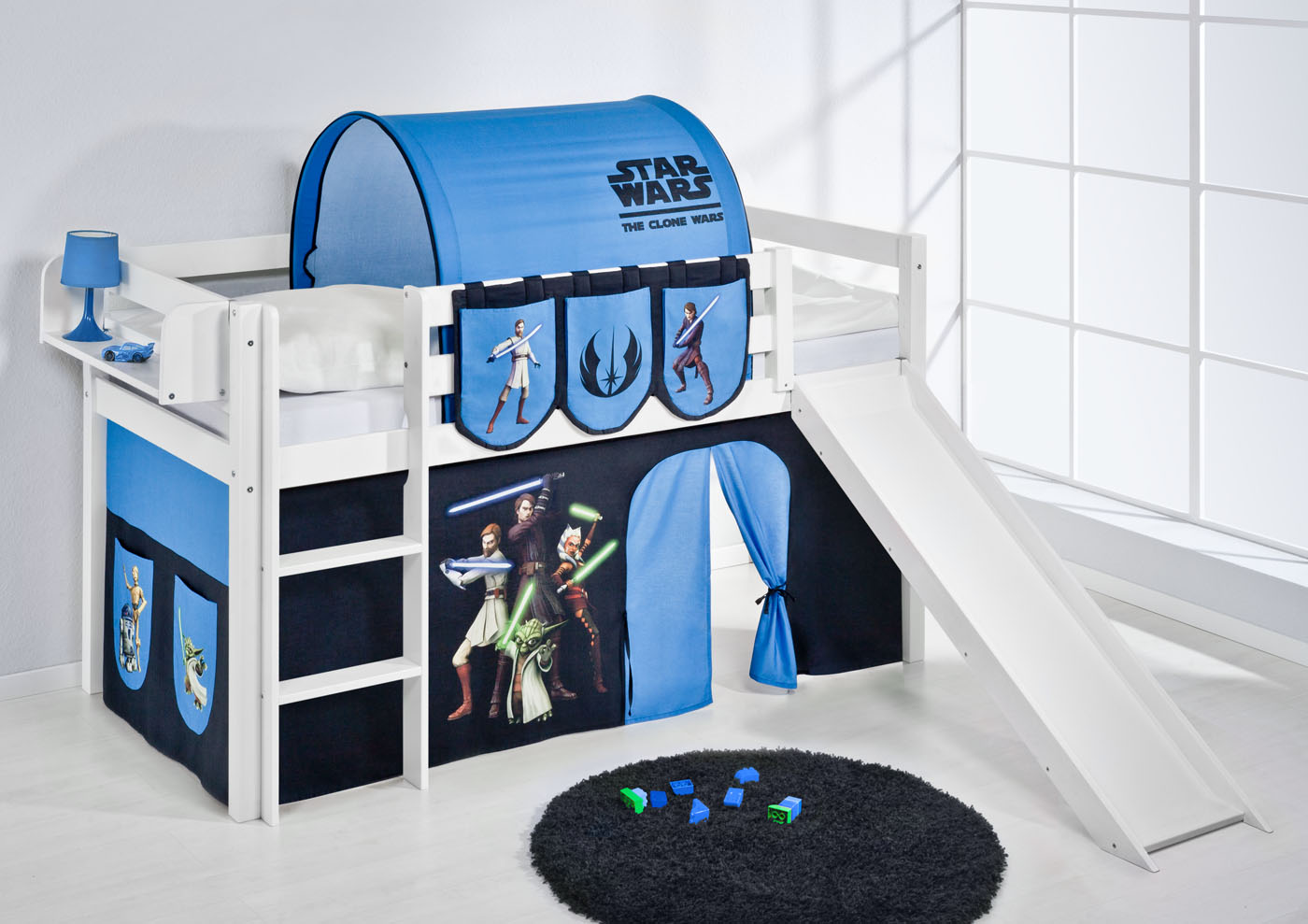 CABIN BED BUNK BED MIDSLEEPER HIGHSLEEPER JELLE + SLIDE + CURTAINS BY