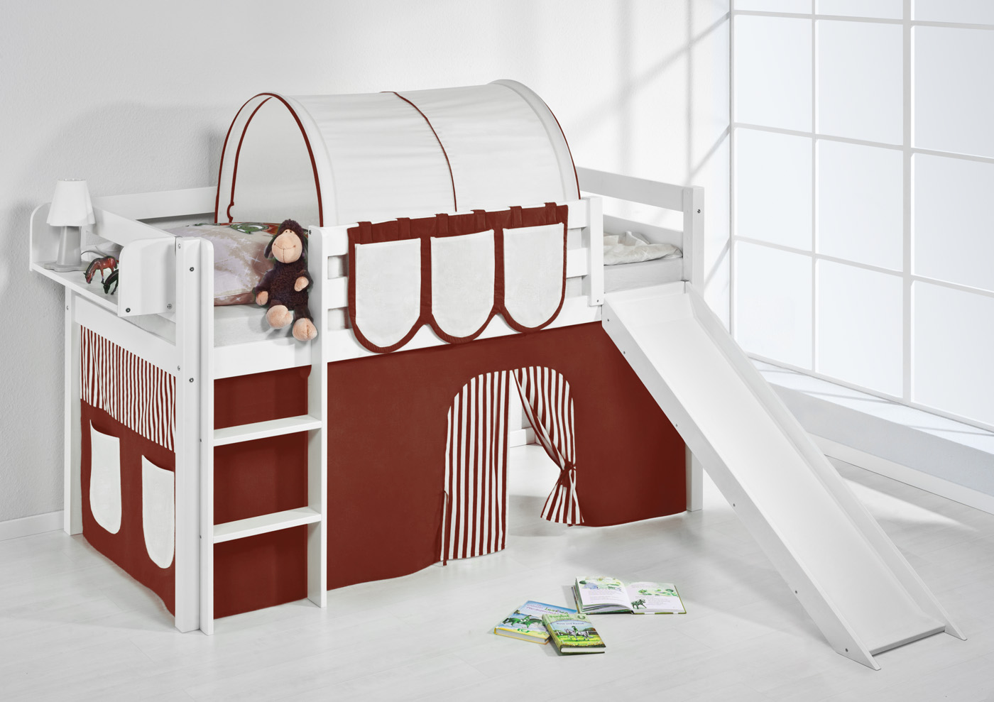 CABIN BED BUNK BED MIDSLEEPER HIGHSLEEPER JELLE + SLIDE + CURTAINS BY